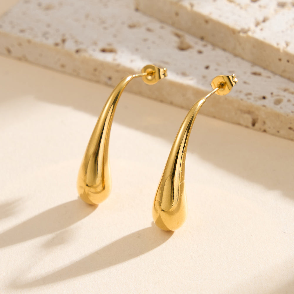 Modernist Liquid Teardrop Front-Facing Hoop Earrings