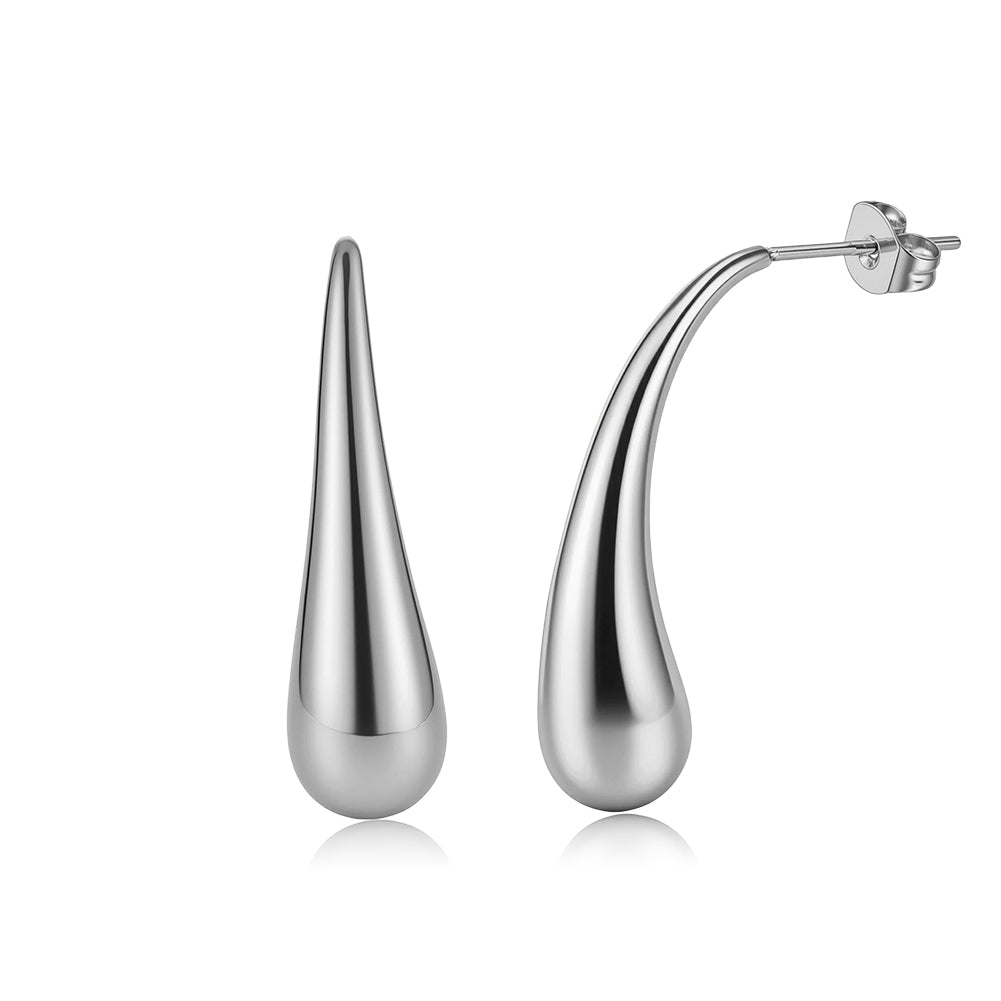 Modernist Liquid Teardrop Front-Facing Hoop Earrings