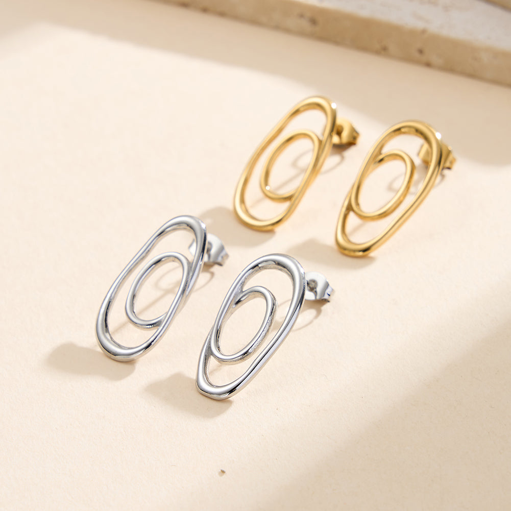 Modernist Interlocking Double Oval Drop Earrings