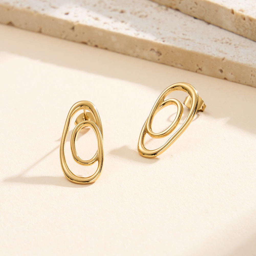 Modernist Interlocking Double Oval Drop Earrings