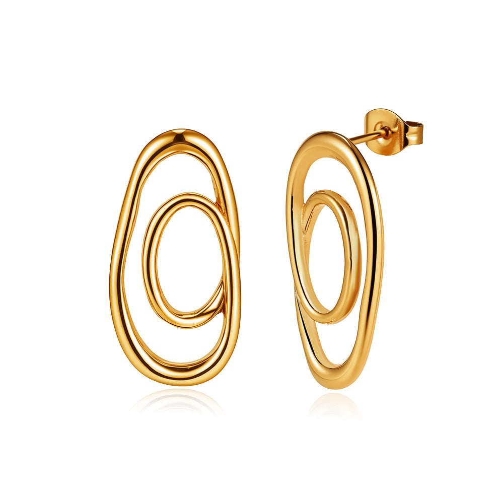 Modernist Interlocking Double Oval Drop Earrings
