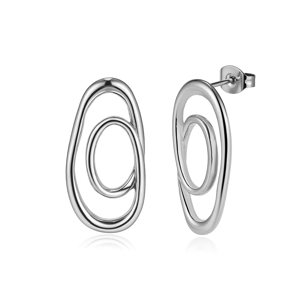 Modernist Interlocking Double Oval Drop Earrings