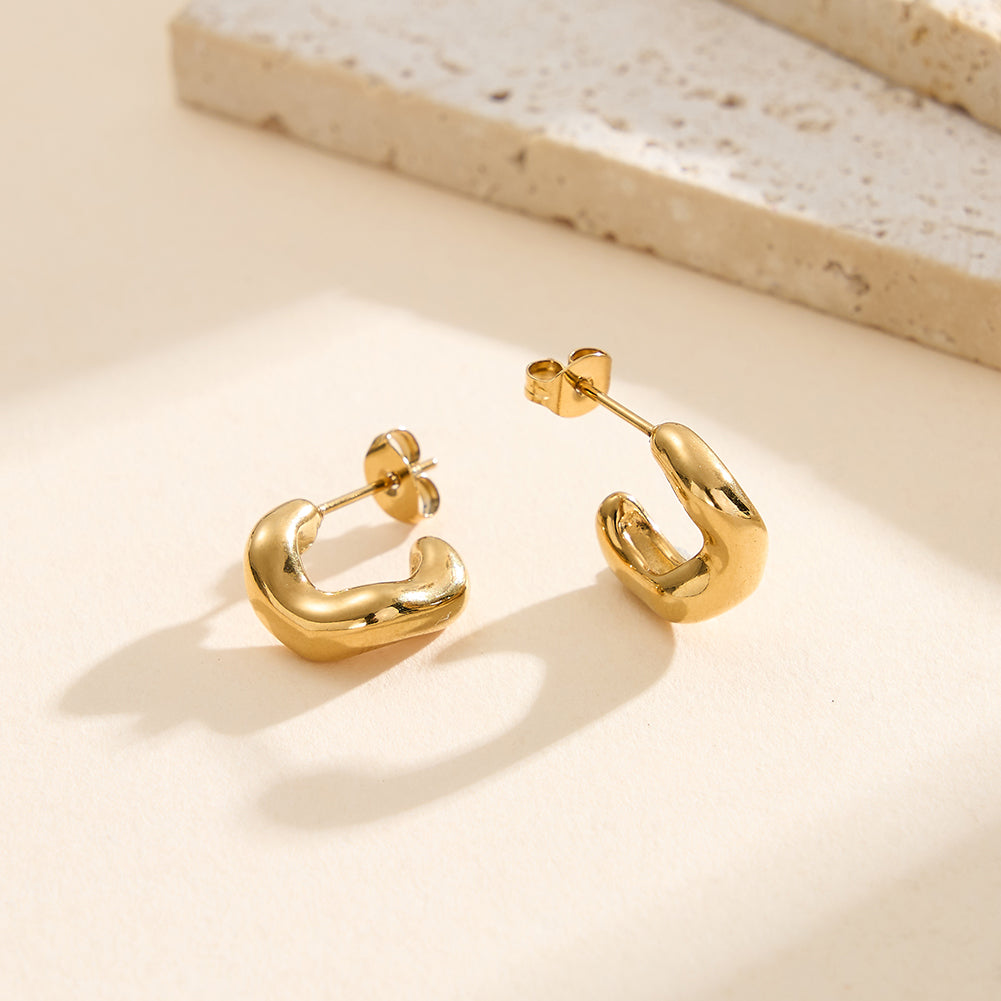 Modernist Organic Fluid Twisted Chunky Half-Hoop Earrings
