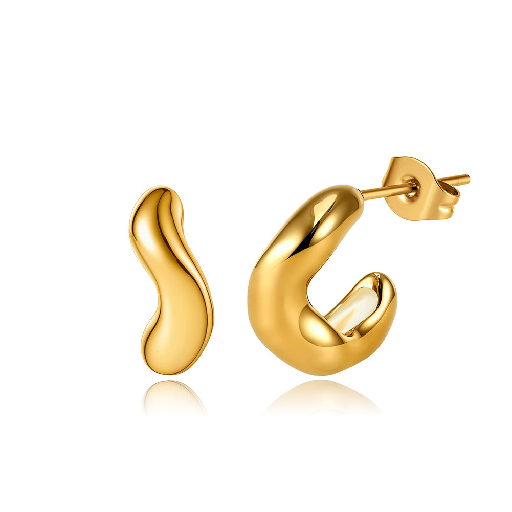 Modernist Organic Fluid Twisted Chunky Half-Hoop Earrings