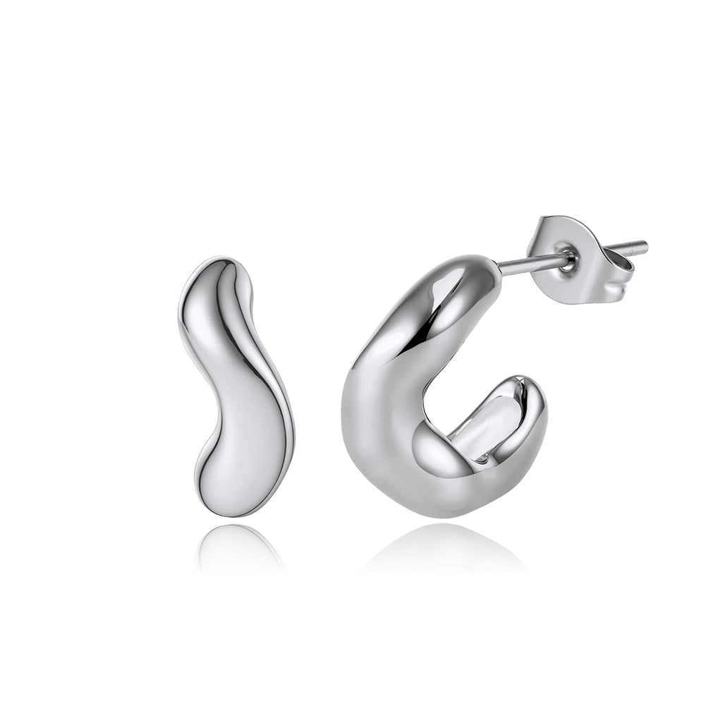 Modernist Organic Fluid Twisted Chunky Half-Hoop Earrings