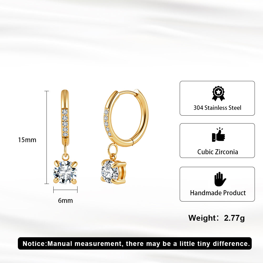 Velvet Rhythm // Pave CZ Huggie Hoop Solitaire Drop Earrings