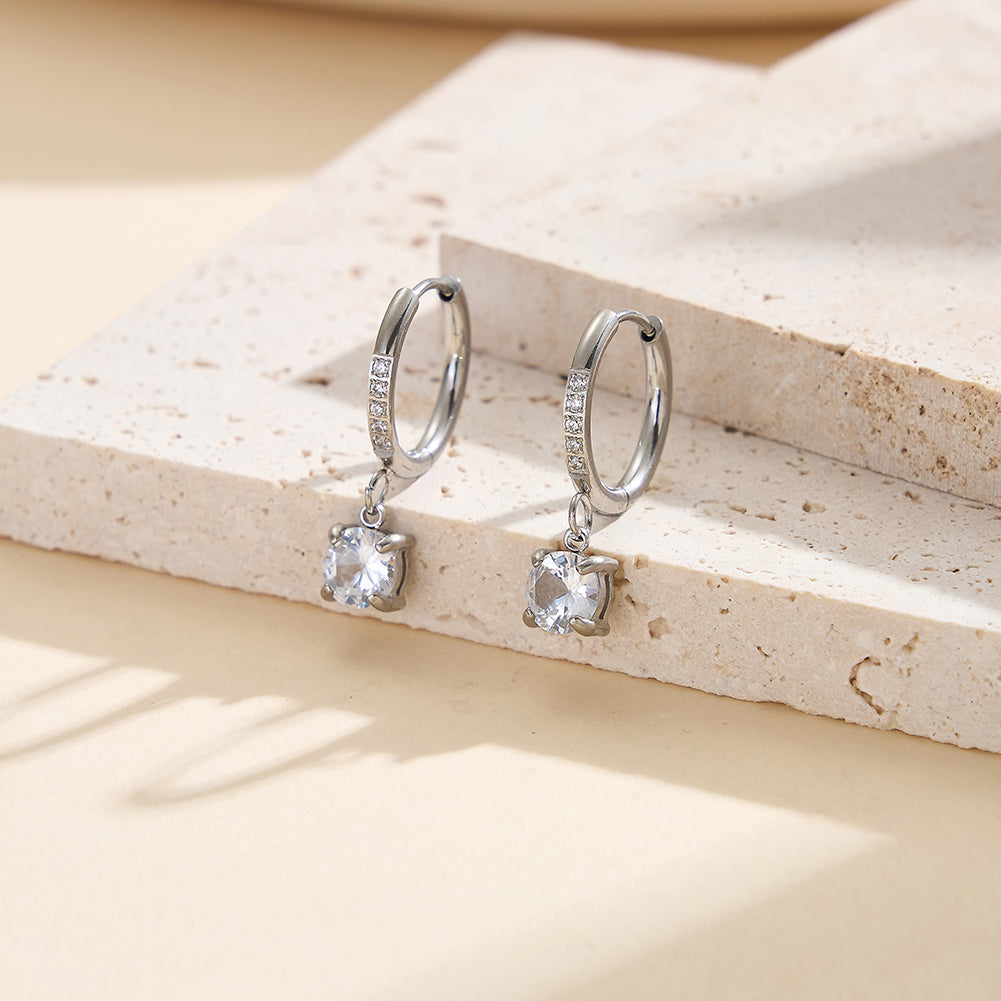 Velvet Rhythm // Pave CZ Huggie Hoop Solitaire Drop Earrings