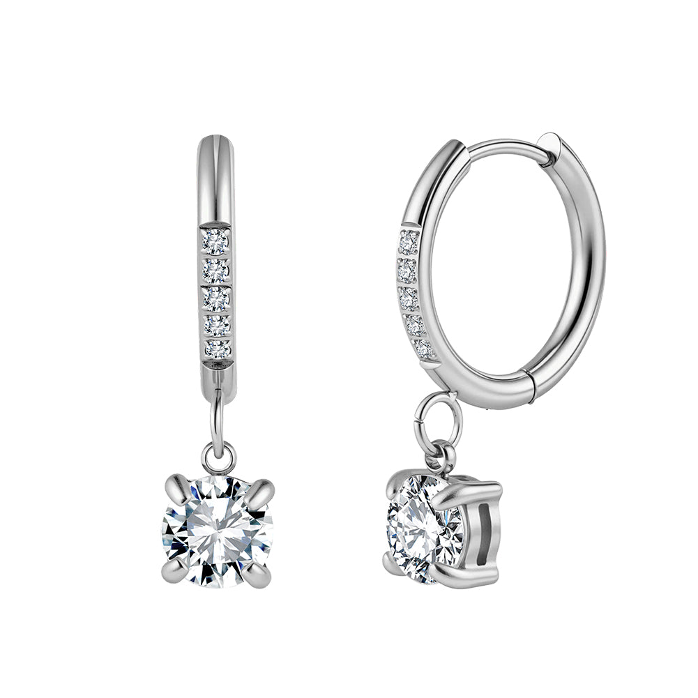 Velvet Rhythm // Pave CZ Huggie Hoop Solitaire Drop Earrings