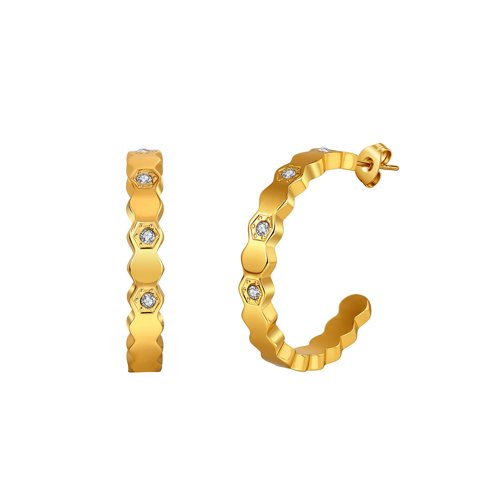 Velvet Oracle // Honeycomb Hexagonal Textured C-Hoop Earrings