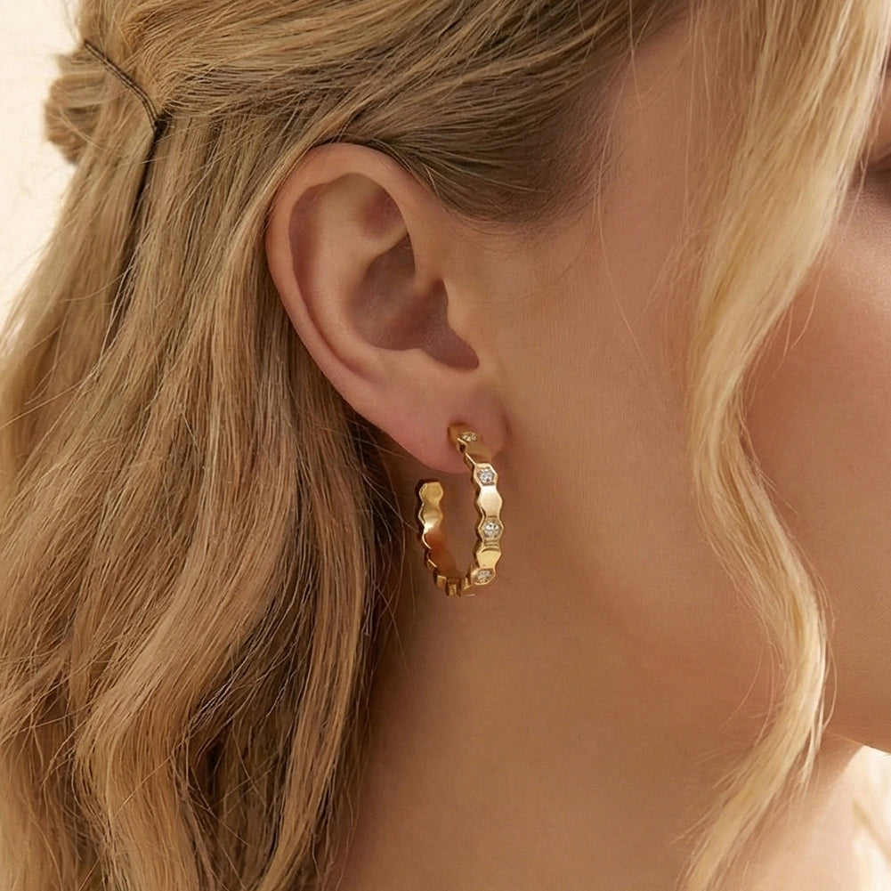 Velvet Oracle // Honeycomb Hexagonal Textured C-Hoop Earrings