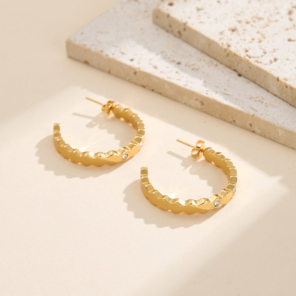 Velvet Oracle // Honeycomb Hexagonal Textured C-Hoop Earrings