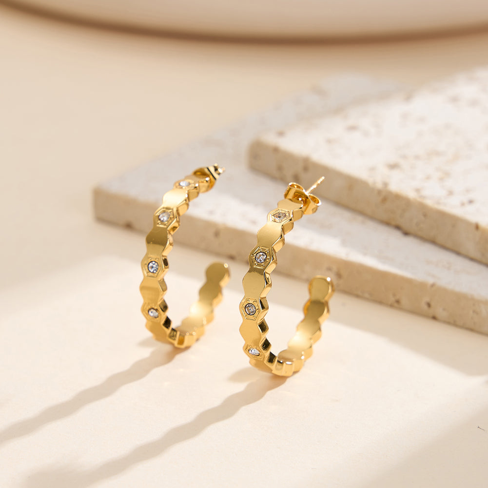 Velvet Oracle // Honeycomb Hexagonal Textured C-Hoop Earrings