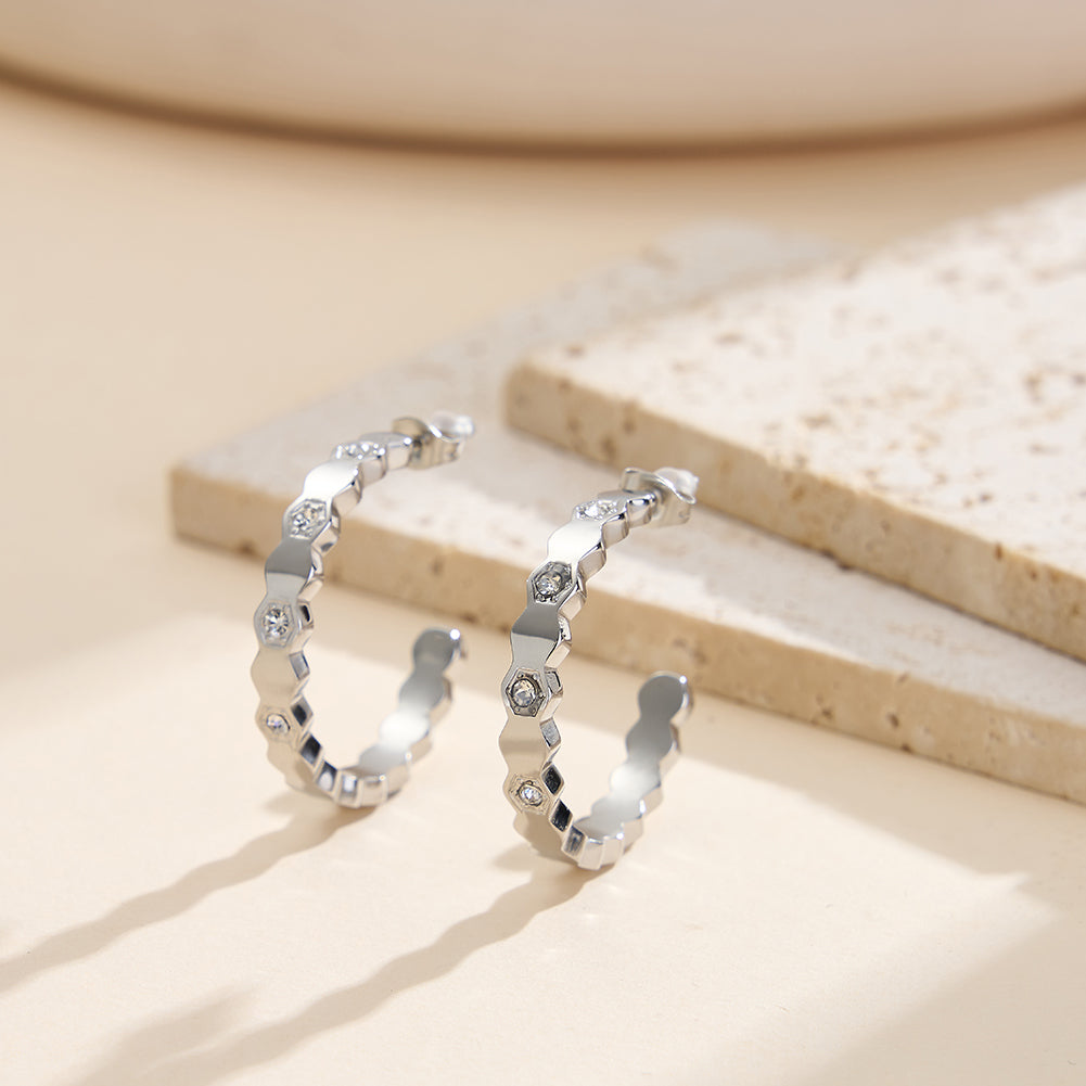 Velvet Oracle // Honeycomb Hexagonal Textured C-Hoop Earrings