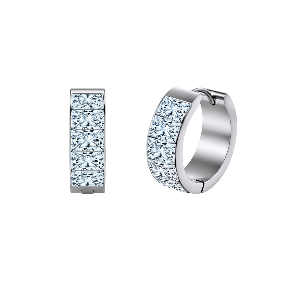 Velvet Rhythm // Chunky Pave Princess-Cut CZ Huggie Earrings