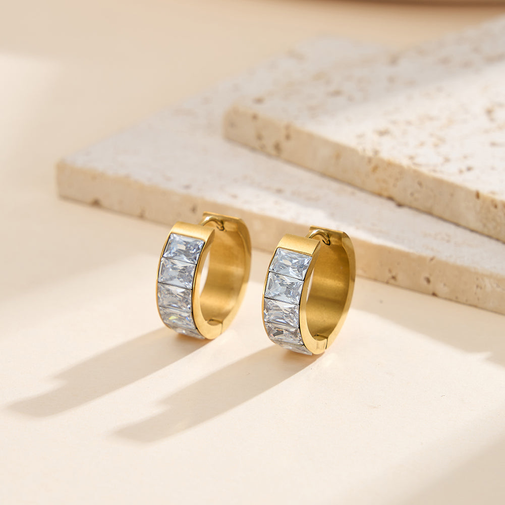 Velvet Rhythm // Chunky Pave Princess-Cut CZ Huggie Earrings