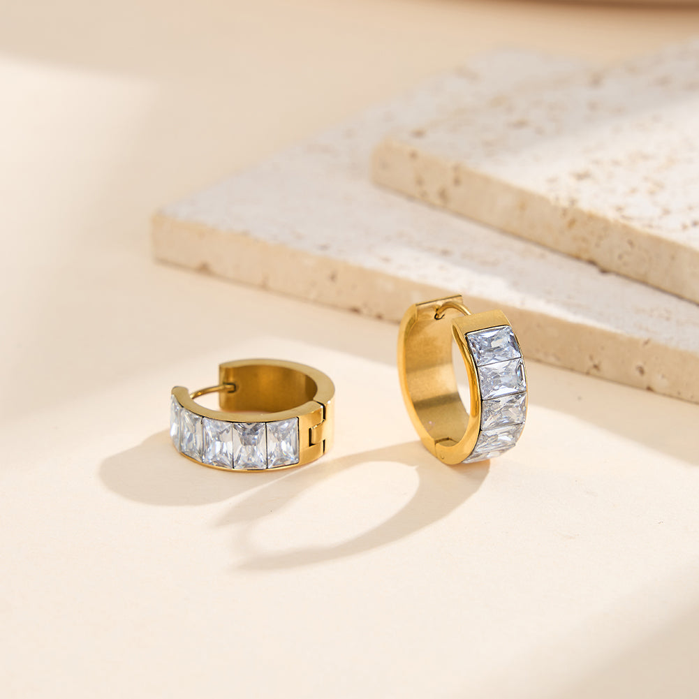 Velvet Rhythm // Chunky Pave Princess-Cut CZ Huggie Earrings