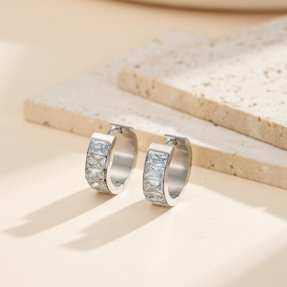 Velvet Rhythm // Chunky Pave Princess-Cut CZ Huggie Earrings