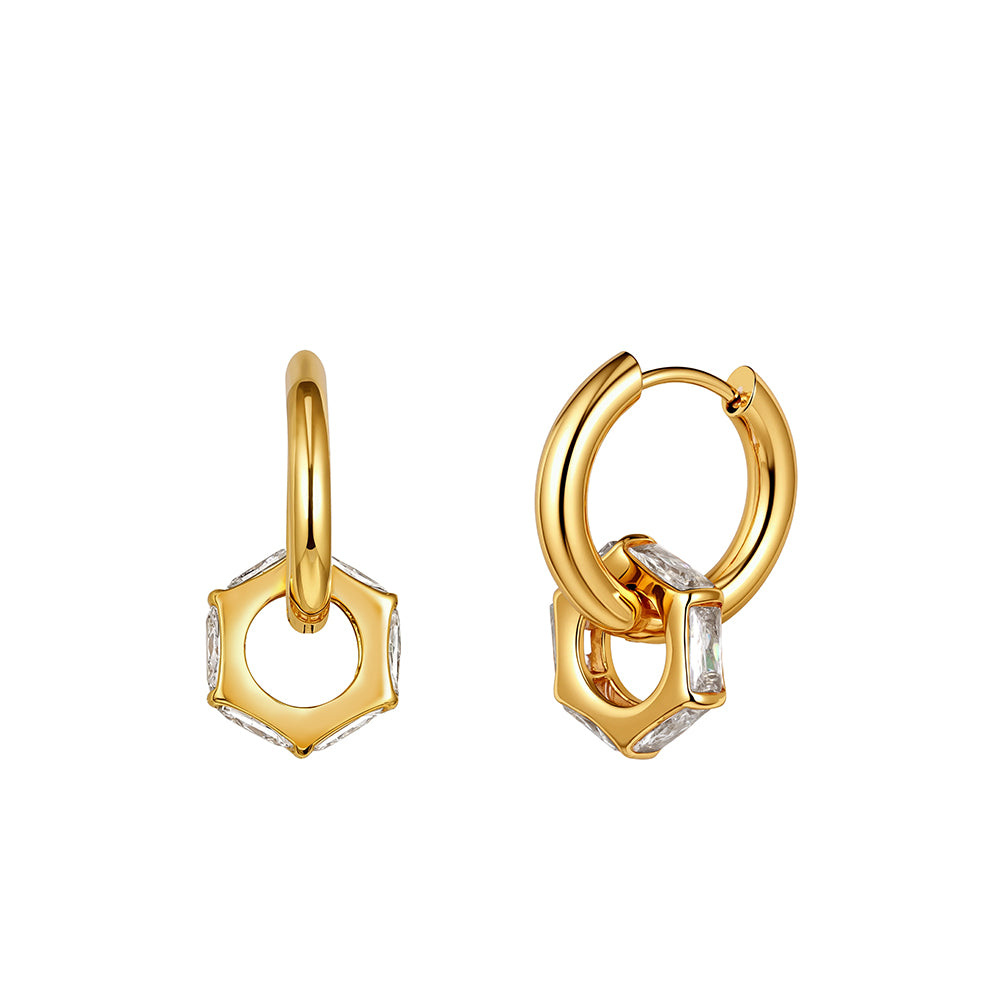 Velvet Oracle // Geometric Hexagonal CZ Charm Huggie Earrings