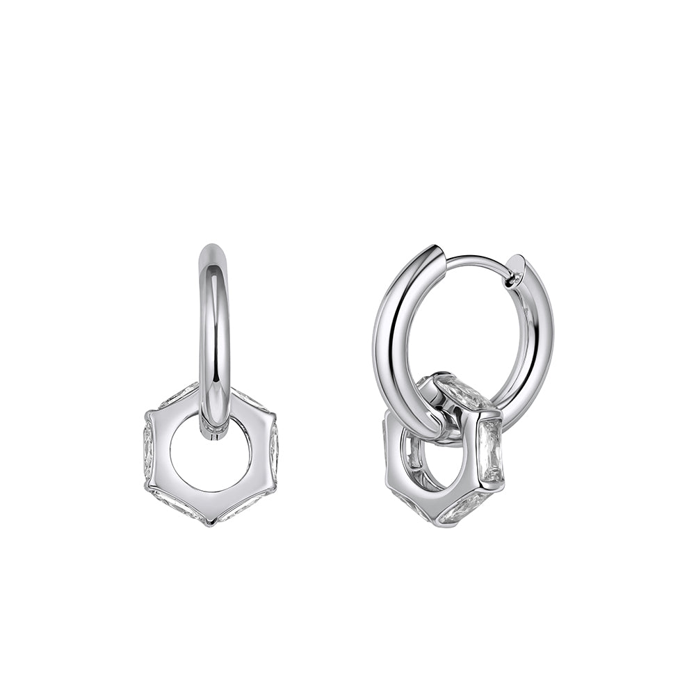 Velvet Oracle // Geometric Hexagonal CZ Charm Huggie Earrings