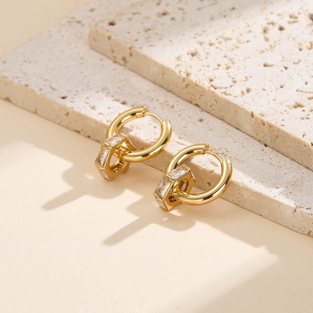 Velvet Oracle // Geometric Hexagonal CZ Charm Huggie Earrings