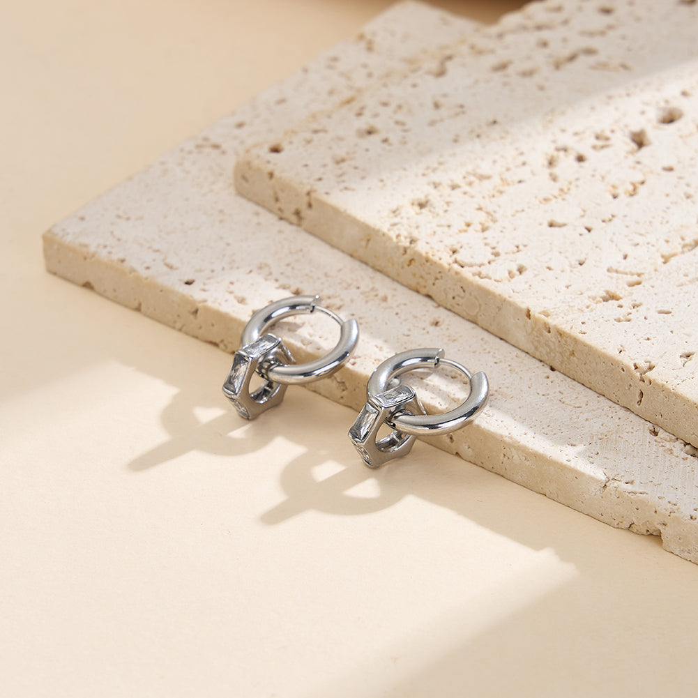Velvet Oracle // Geometric Hexagonal CZ Charm Huggie Earrings