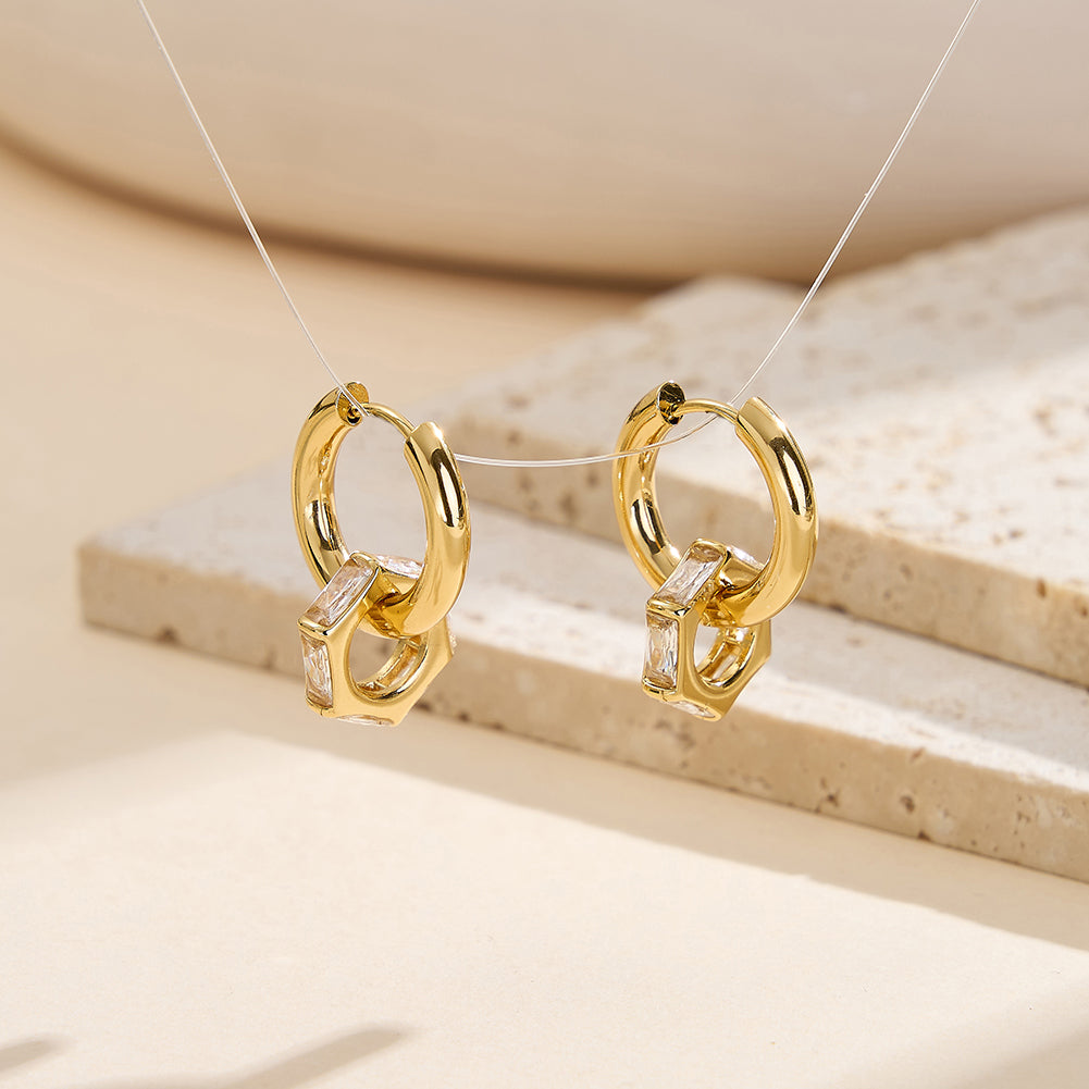 Velvet Oracle // Geometric Hexagonal CZ Charm Huggie Earrings