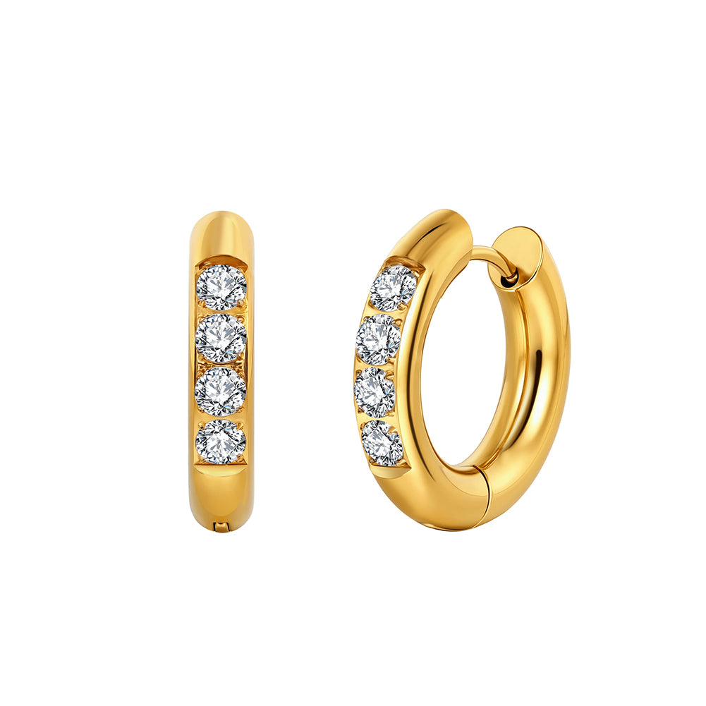 Velvet Rhythm // Chunky 4-Stone CZ Crystal Huggie Earrings