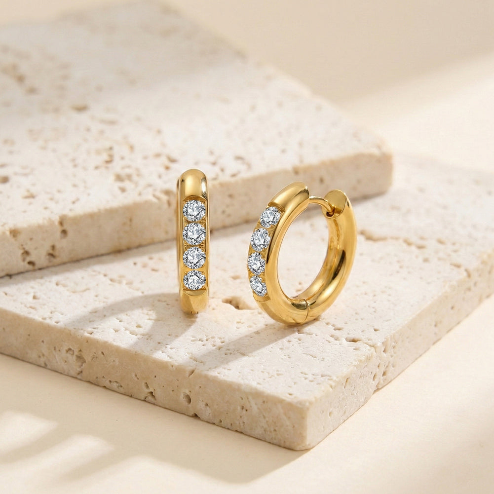 Velvet Rhythm // Chunky 4-Stone CZ Crystal Huggie Earrings