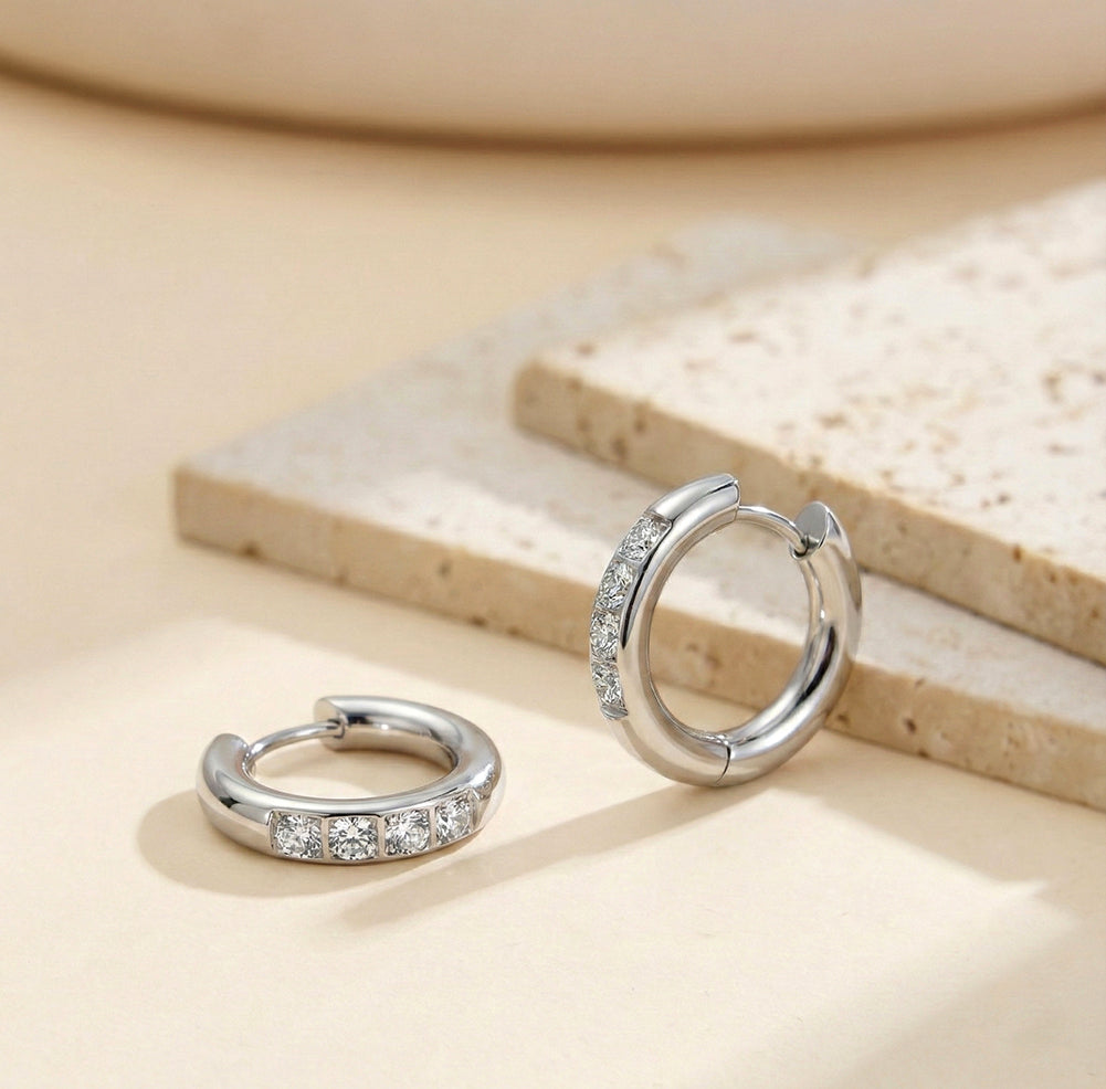 Velvet Rhythm // Chunky 4-Stone CZ Crystal Huggie Earrings