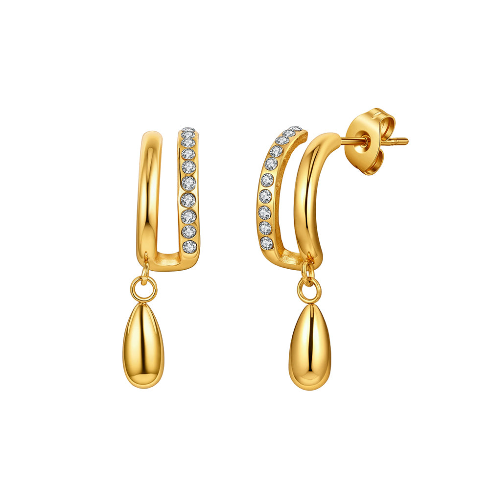 Velvet Rhythm // Layered U-Shape Pave CZ & Waterdrop Earrings