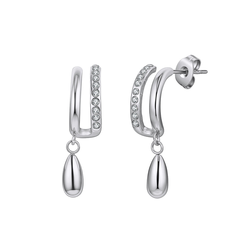 Velvet Rhythm // Layered U-Shape Pave CZ & Waterdrop Earrings