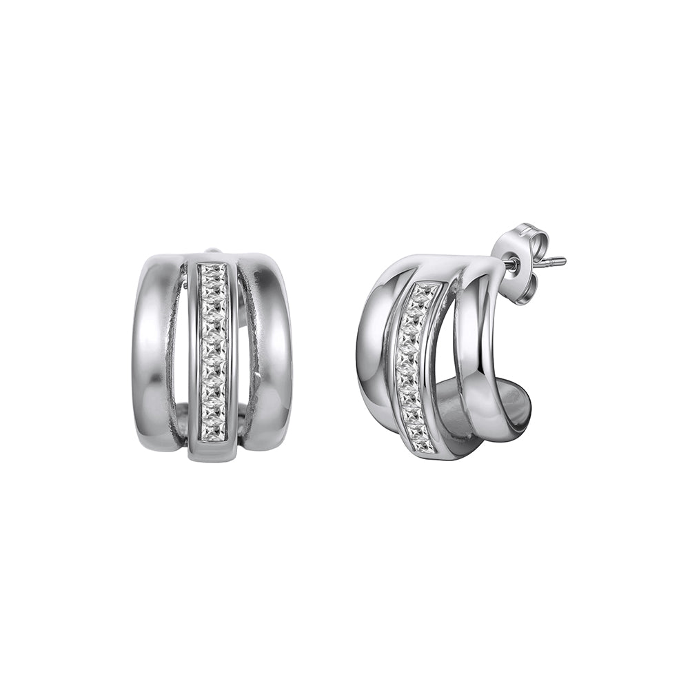 Velvet Rhythm // Chunky Triple-Row Pave CZ C-Hoop Earrings