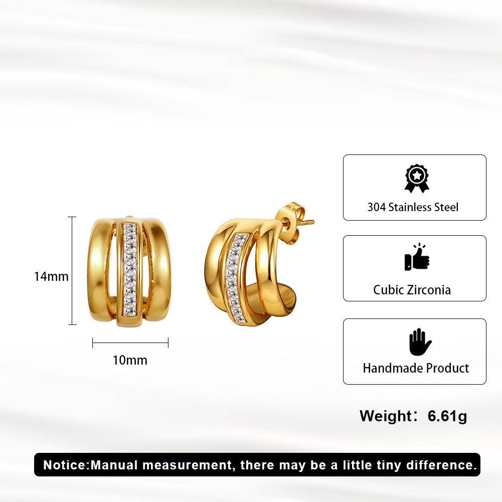Velvet Rhythm // Chunky Triple-Row Pave CZ C-Hoop Earrings