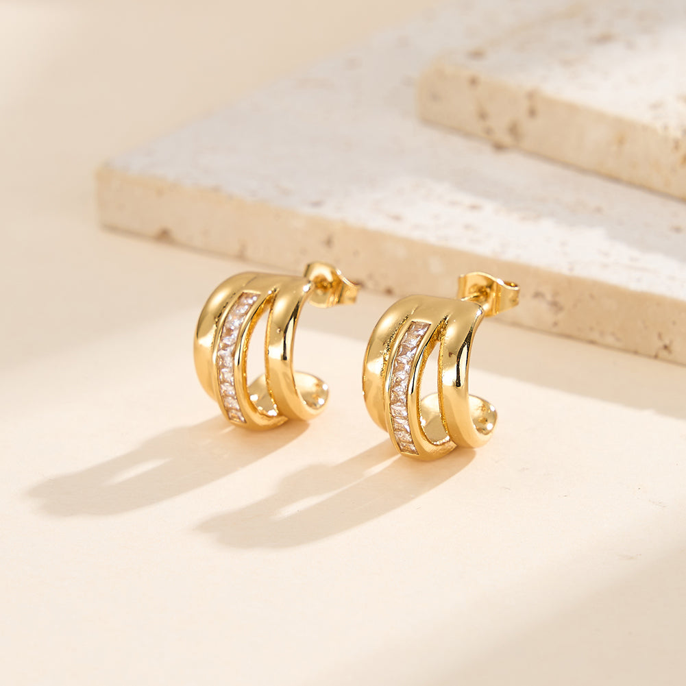 Velvet Rhythm // Chunky Triple-Row Pave CZ C-Hoop Earrings