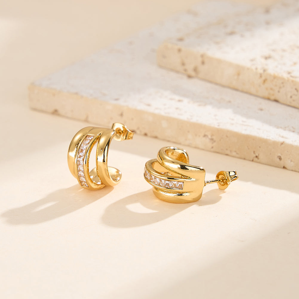 Velvet Rhythm // Chunky Triple-Row Pave CZ C-Hoop Earrings