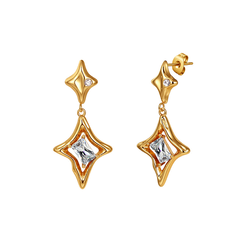 Velvet Oracle // Sculptural Textured Star & Rhombus Geometric Drop Earrings