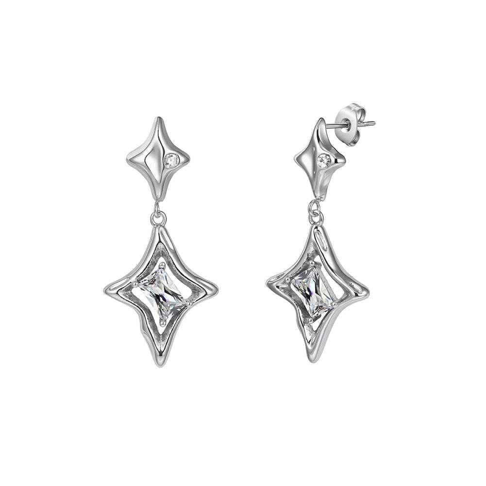 Velvet Oracle // Sculptural Textured Star & Rhombus Geometric Drop Earrings