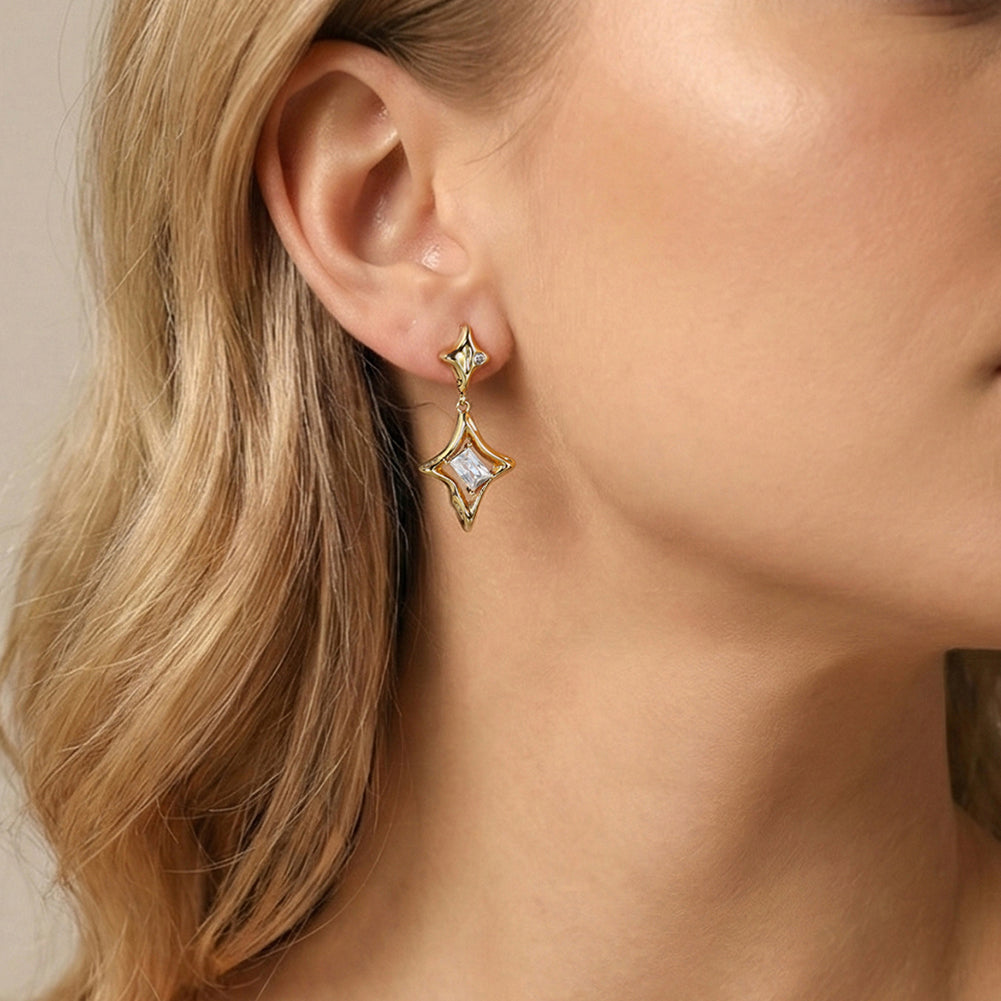Velvet Oracle // Sculptural Textured Star & Rhombus Geometric Drop Earrings
