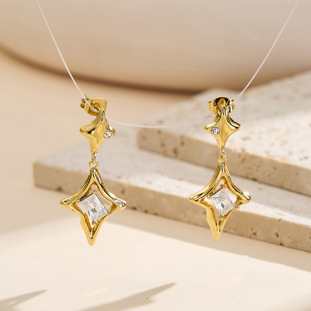 Velvet Oracle // Sculptural Textured Star & Rhombus Geometric Drop Earrings