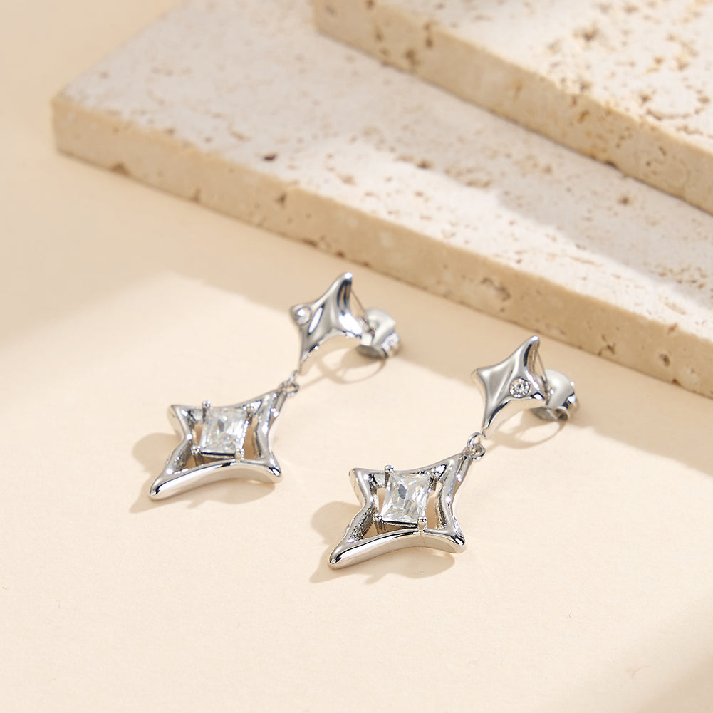 Velvet Oracle // Sculptural Textured Star & Rhombus Geometric Drop Earrings