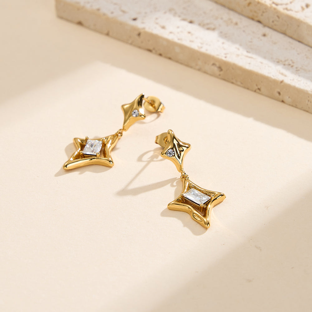 Velvet Oracle // Sculptural Textured Star & Rhombus Geometric Drop Earrings