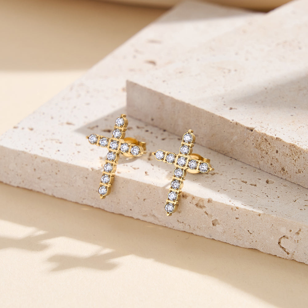 Aura Celestial // Pave CZ Crystal Cross Stud Earrings