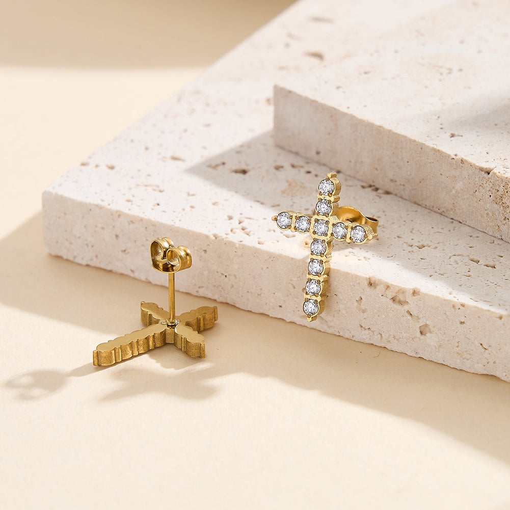 Aura Celestial // Pave CZ Crystal Cross Stud Earrings