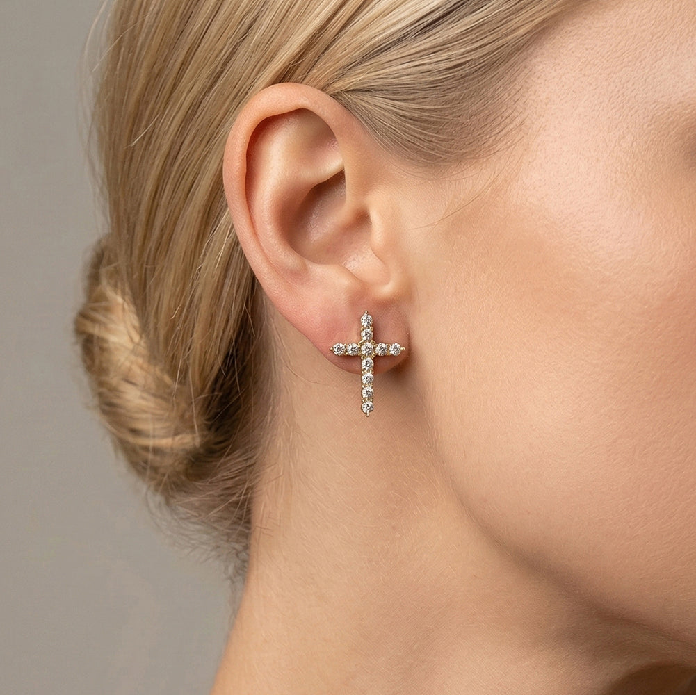 Aura Celestial // Pave CZ Crystal Cross Stud Earrings