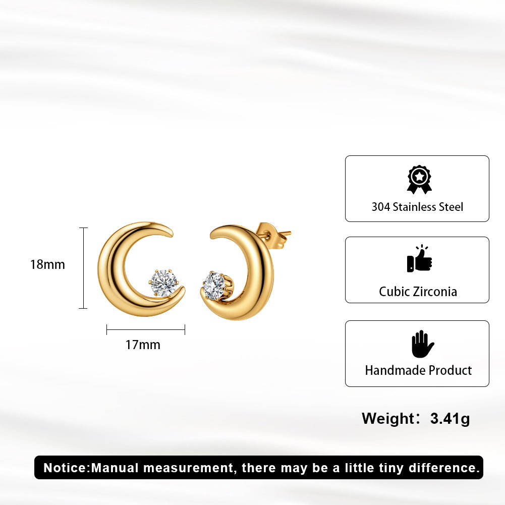 Aura Celestial // Sculptural Crescent Moon CZ Stud Earrings