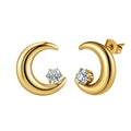 Aura Celestial // Sculptural Crescent Moon CZ Stud Earrings