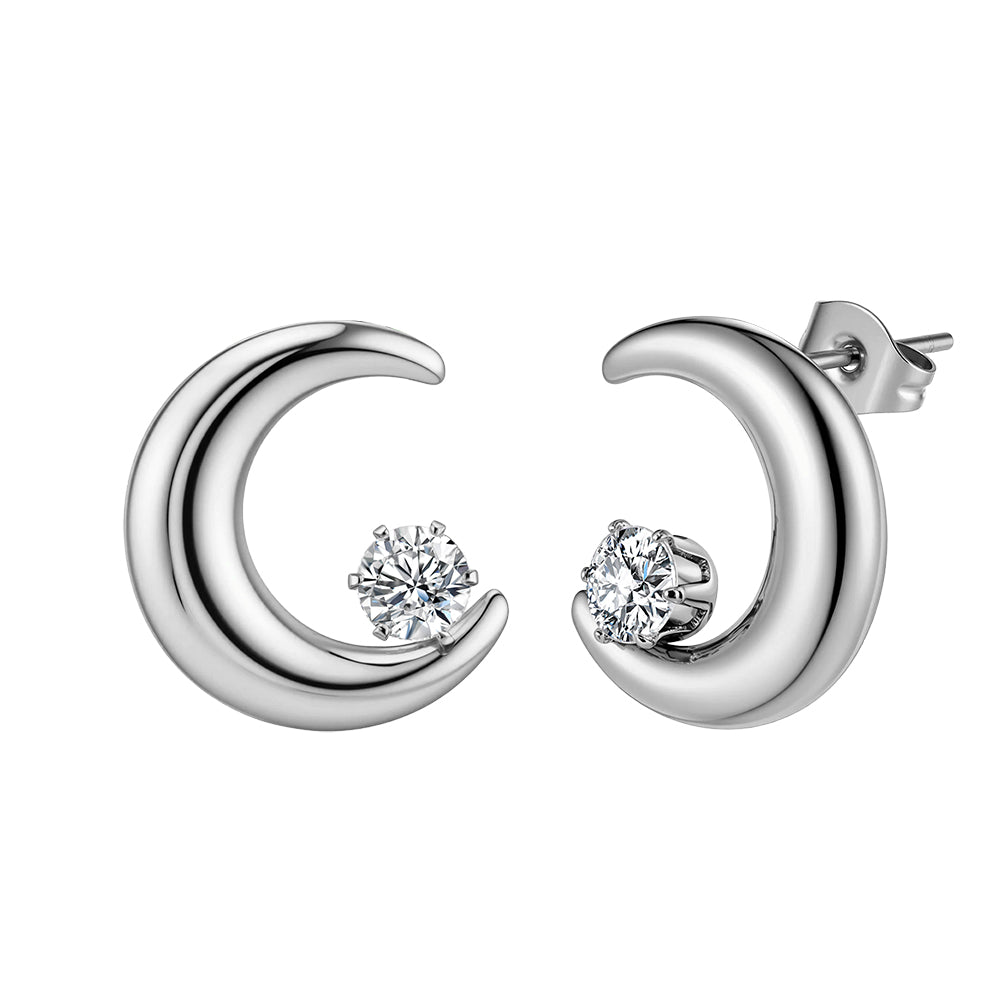 Aura Celestial // Sculptural Crescent Moon CZ Stud Earrings