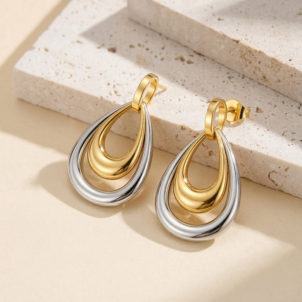 Velvet Oracle // Two-Tone Nested Waterdrop Drop Earrings