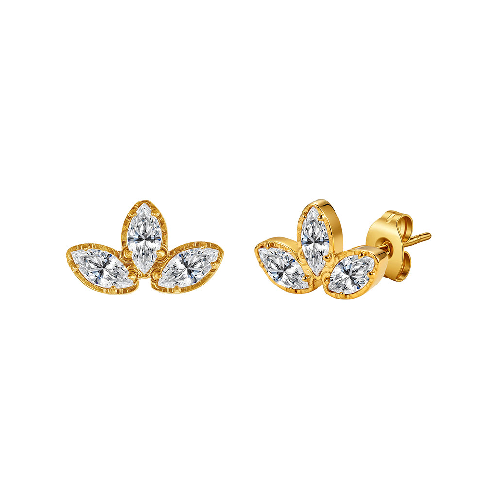Aura Blossom // Marquise CZ Crystal Fleur Stud Earrings