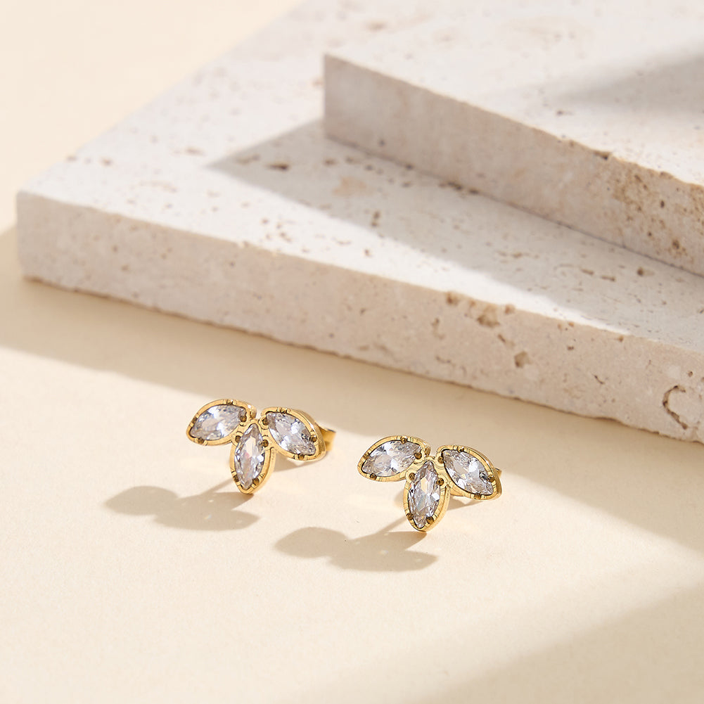 Aura Blossom // Marquise CZ Crystal Fleur Stud Earrings